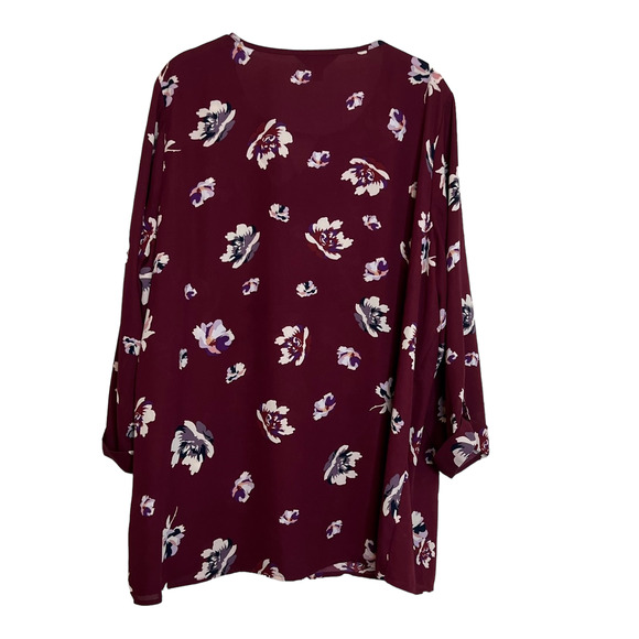 Mix by 41 Hawthorn Womens Chiffon Tunic Blouse 2X Burgundy Floral 3/4 Sleeve - Picture 3 of 5